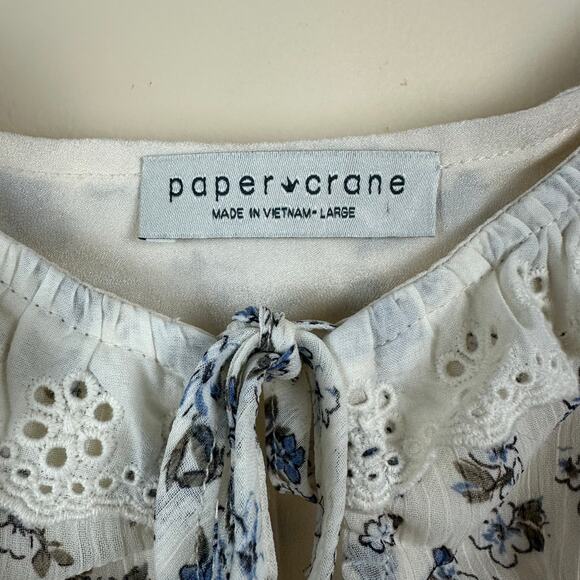 Paper Crane Floral Smocked Lace Trim Crop Top Size L Festival Y2K Fairy Coquette - Picture 6 of 8